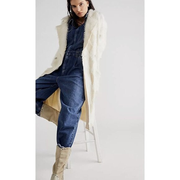 Free People David Cardigan Cardi Jacket Soft Faux Fur Longline Ivory XS NWT $398 - Picture 2 of 9